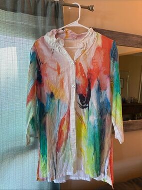 Soft Surroundings Multicolor Watercolor Long Sleeve Women's Dress